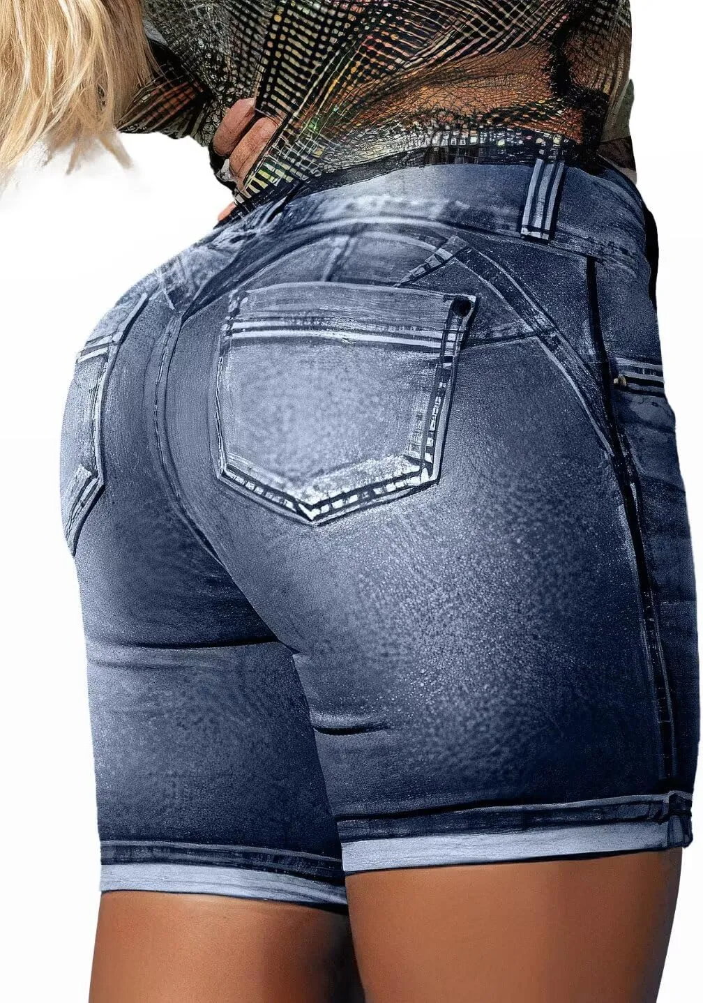 Flamingals Jean Shorts High Waist Bermuda Shorts for Women Butt Lifting Shorts Tummy Control Denim Shorts