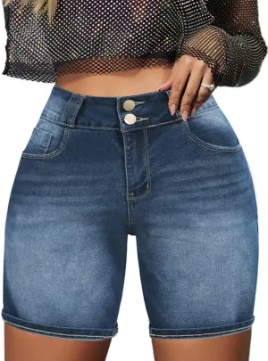 Flamingals Jean Shorts High Waist Bermuda Shorts for Women Butt Lifting Shorts Tummy Control Denim Shorts