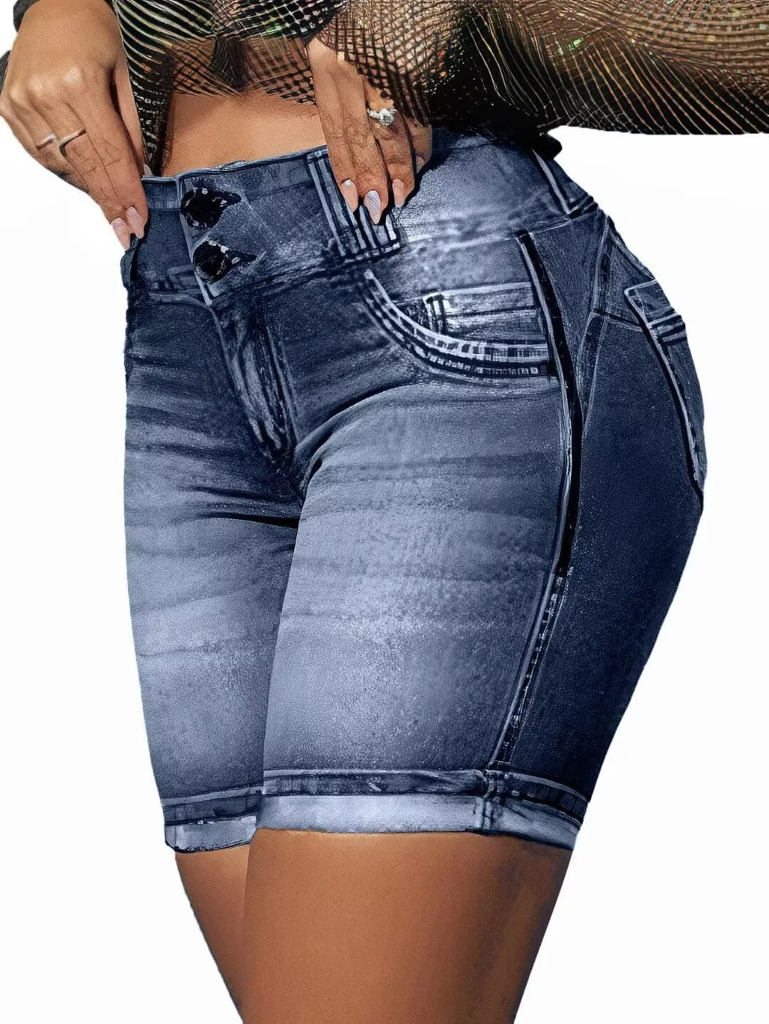 Flamingals Jean Shorts High Waist Bermuda Shorts for Women Butt Lifting Shorts Tummy Control Denim Shorts