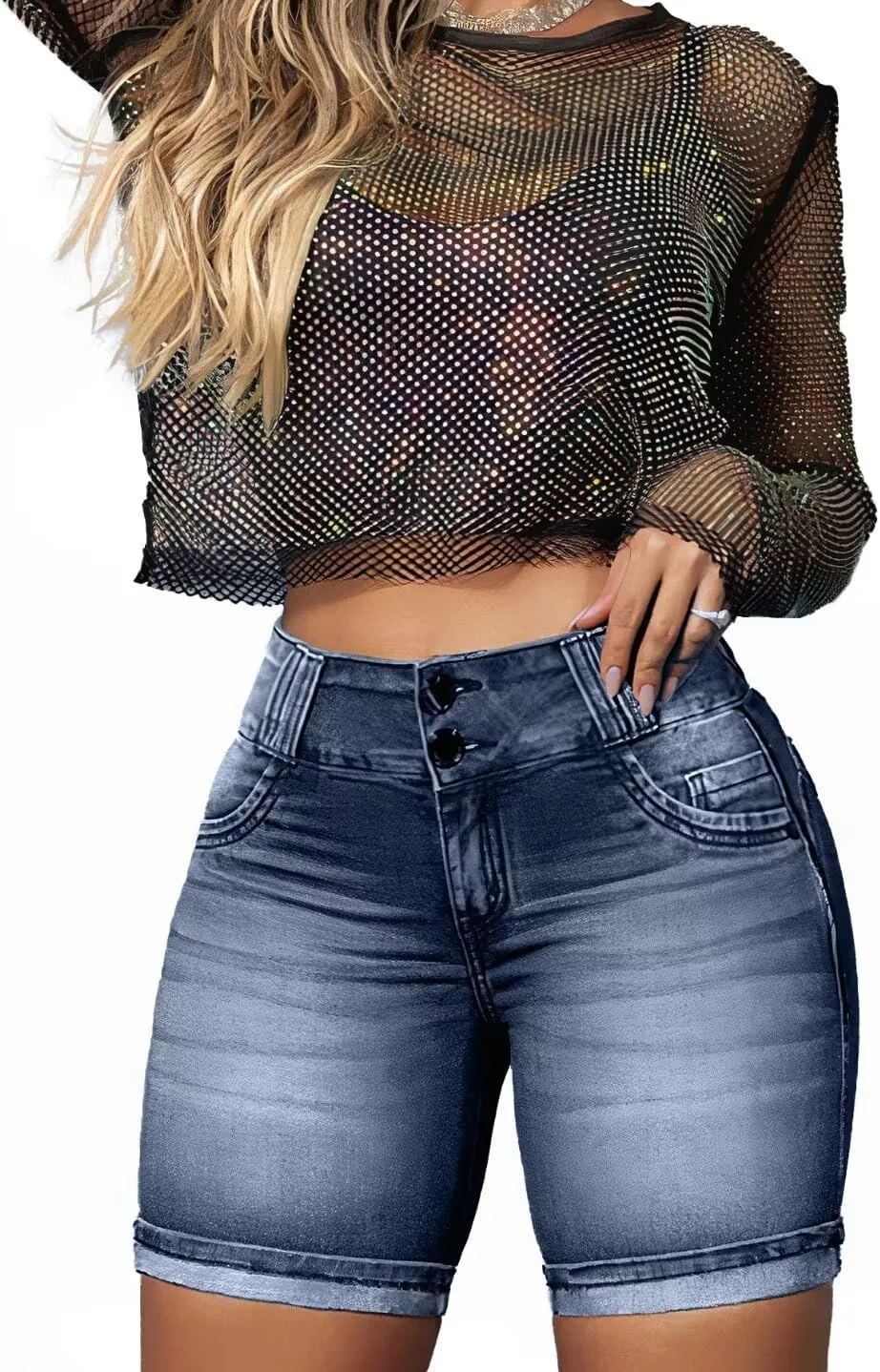 Flamingals Jean Shorts High Waist Bermuda Shorts for Women Butt Lifting Shorts Tummy Control Denim Shorts