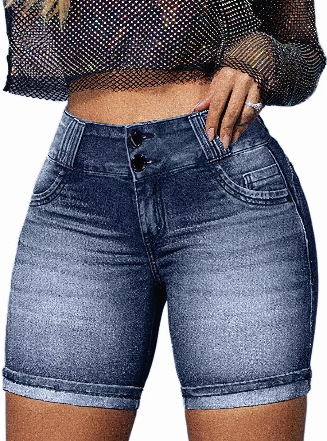 Flamingals Jean Shorts High Waist Bermuda Shorts for Women Butt Lifting Shorts Tummy Control Denim Shorts