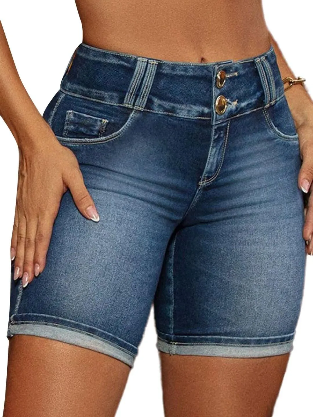 Flamingals Jean Shorts High Waist Bermuda Shorts for Women Butt Lifting Shorts Tummy Control Denim Shorts