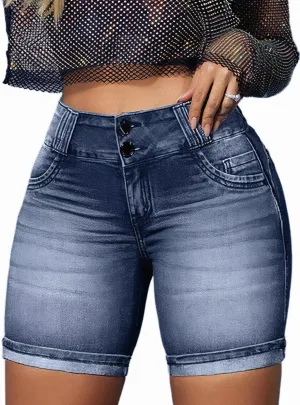 Flamingals Jean Shorts High Waist Bermuda Shorts for Women Butt Lifting Shorts Tummy Control Denim Shorts