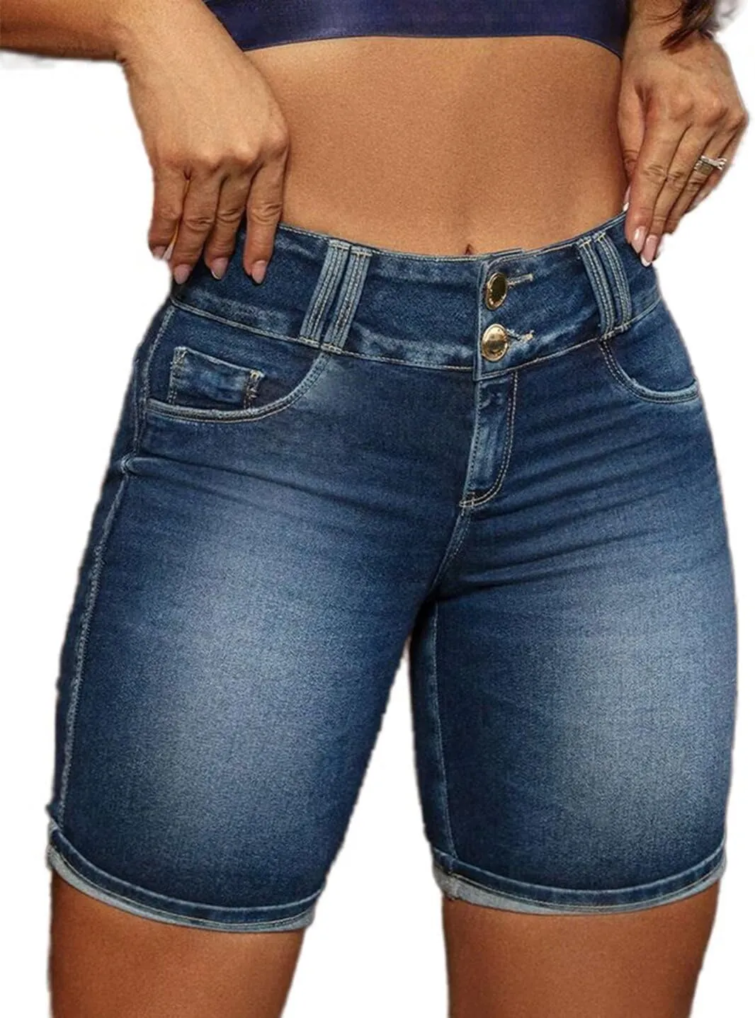 Flamingals Jean Shorts High Waist Bermuda Shorts for Women Butt Lifting Shorts Tummy Control Denim Shorts