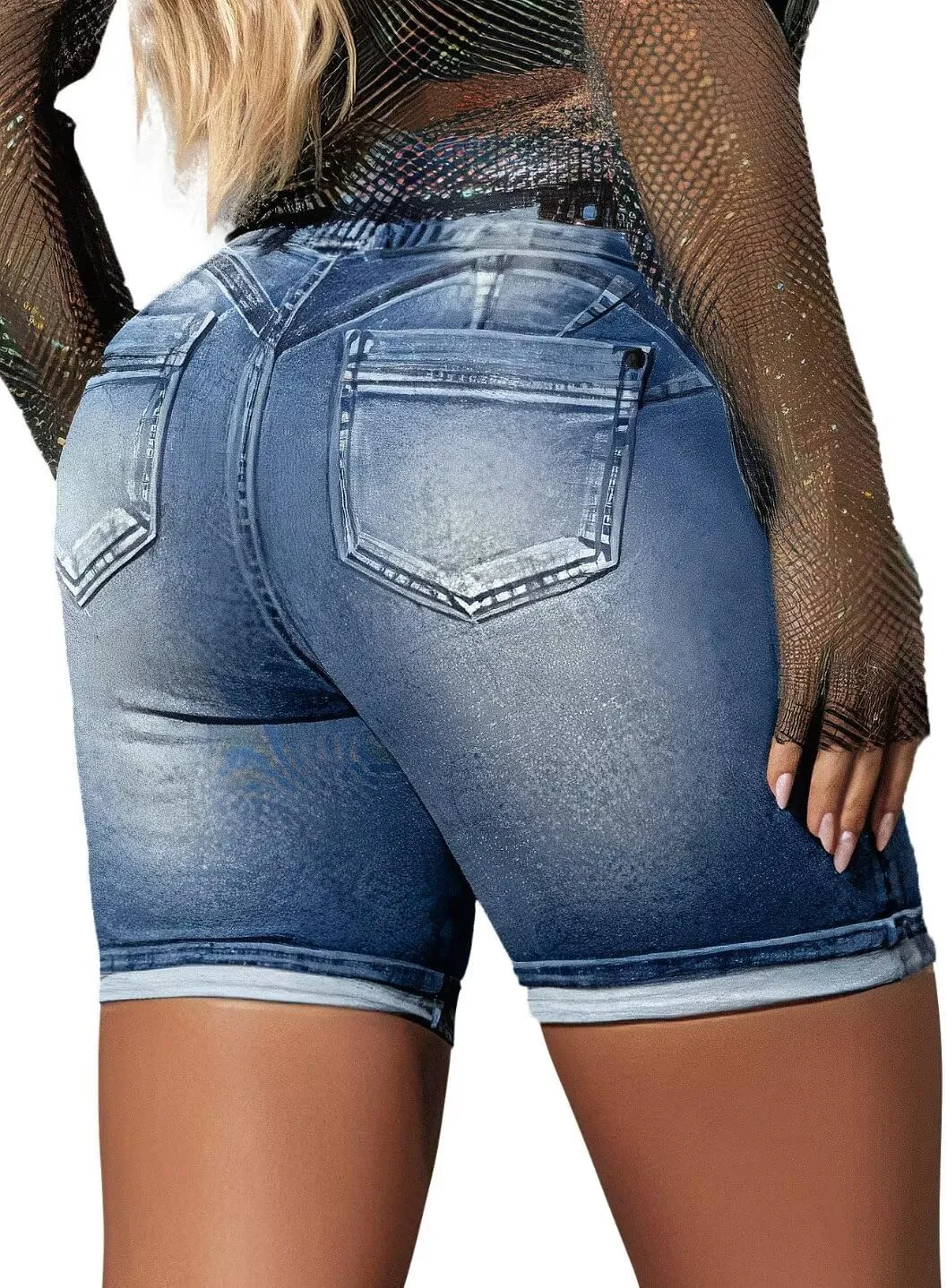 Flamingals Jean Shorts High Waist Bermuda Shorts for Women Butt Lifting Shorts Tummy Control Denim Shorts
