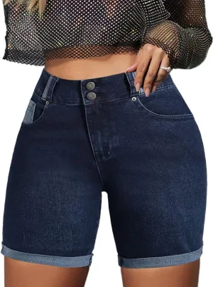 Flamingals Jean Shorts High Waist Bermuda Shorts for Women Butt Lifting Shorts Tummy Control Denim Shorts