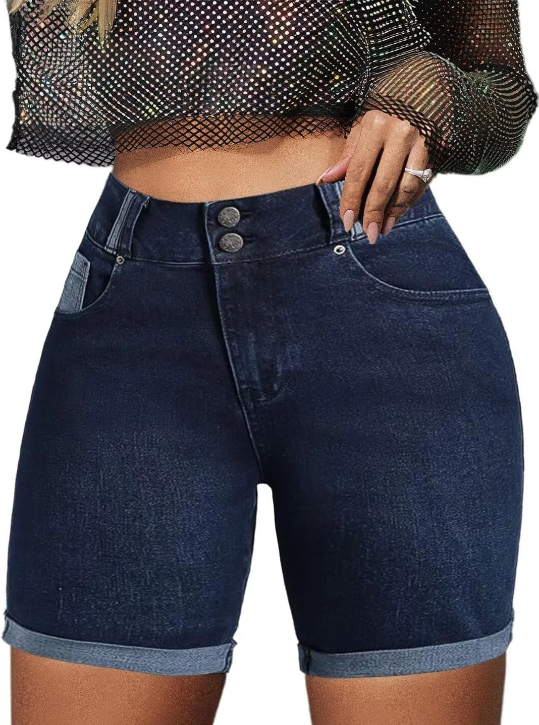 Flamingals Jean Shorts High Waist Bermuda Shorts for Women Butt Lifting Shorts Tummy Control Denim Shorts