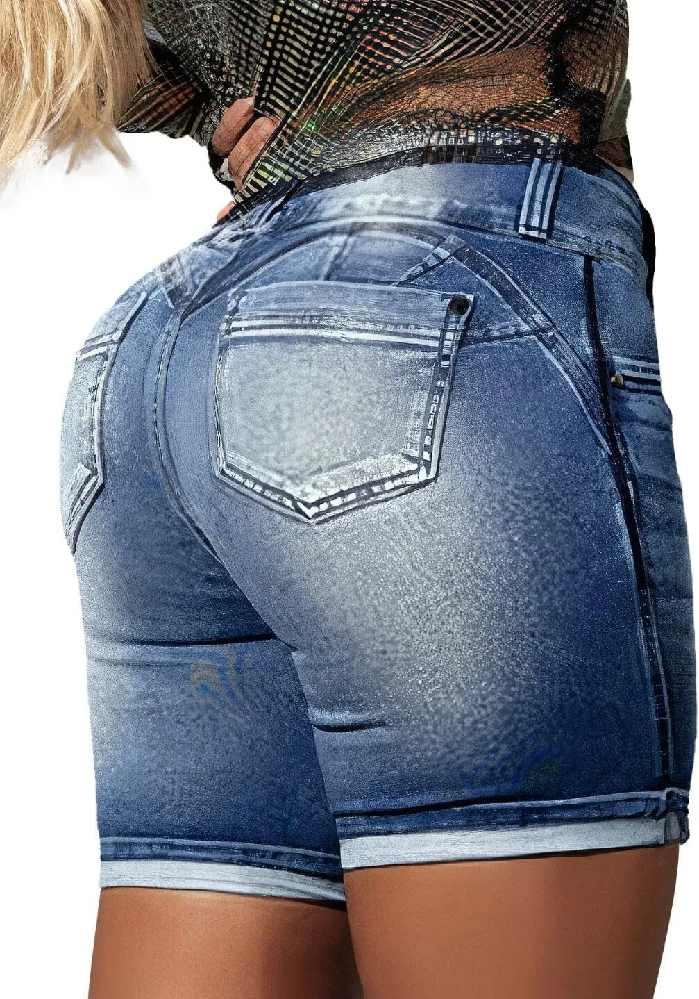 Flamingals Jean Shorts High Waist Bermuda Shorts for Women Butt Lifting Shorts Tummy Control Denim Shorts