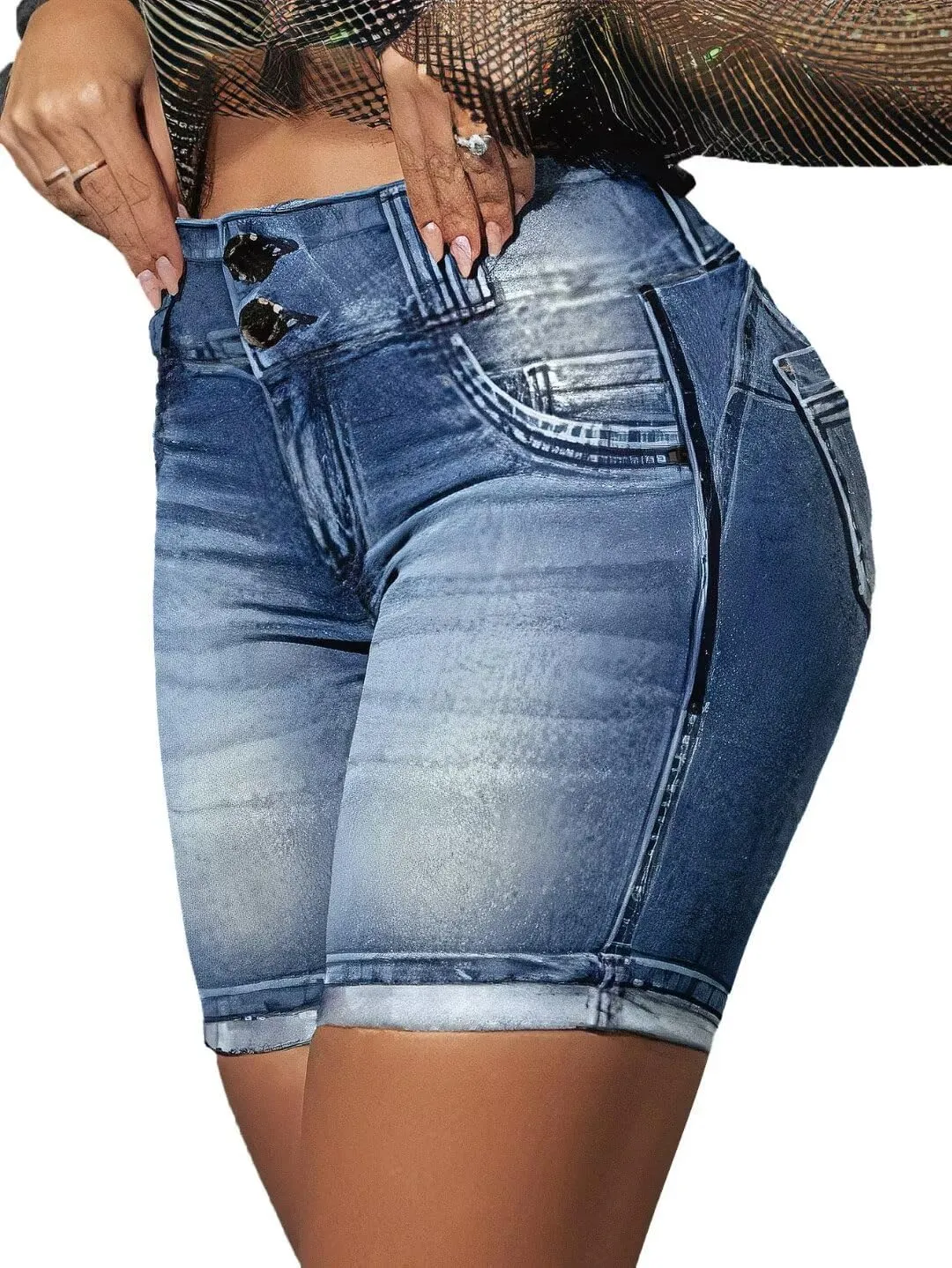 Flamingals Jean Shorts High Waist Bermuda Shorts for Women Butt Lifting Shorts Tummy Control Denim Shorts