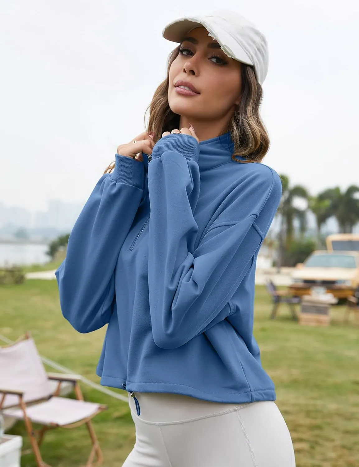 Flygo Womens Half Zip Sweatshirts Stand Collar Activewear Running Workout Pullover Tops