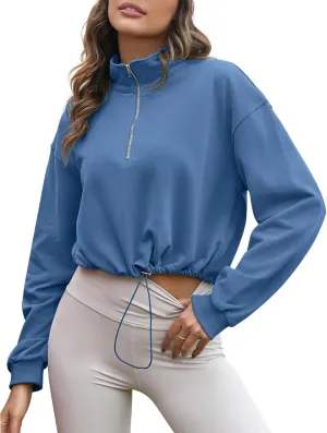 Flygo Womens Half Zip Sweatshirts Stand Collar Activewear Running Workout Pullover Tops