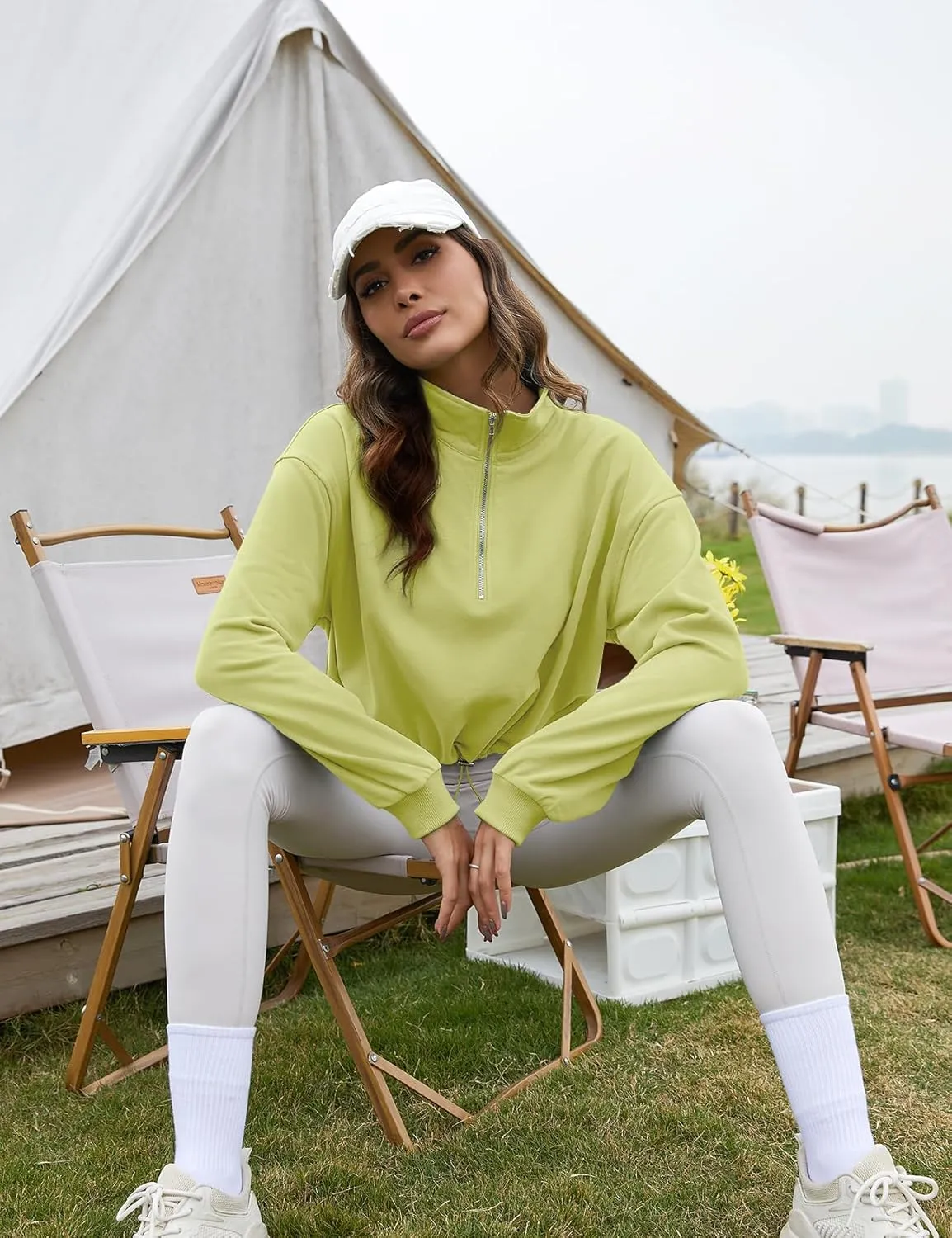 Flygo Womens Half Zip Sweatshirts Stand Collar Activewear Running Workout Pullover Tops