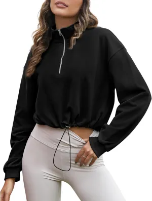 Flygo Womens Half Zip Sweatshirts Stand Collar Activewear Running Workout Pullover Tops