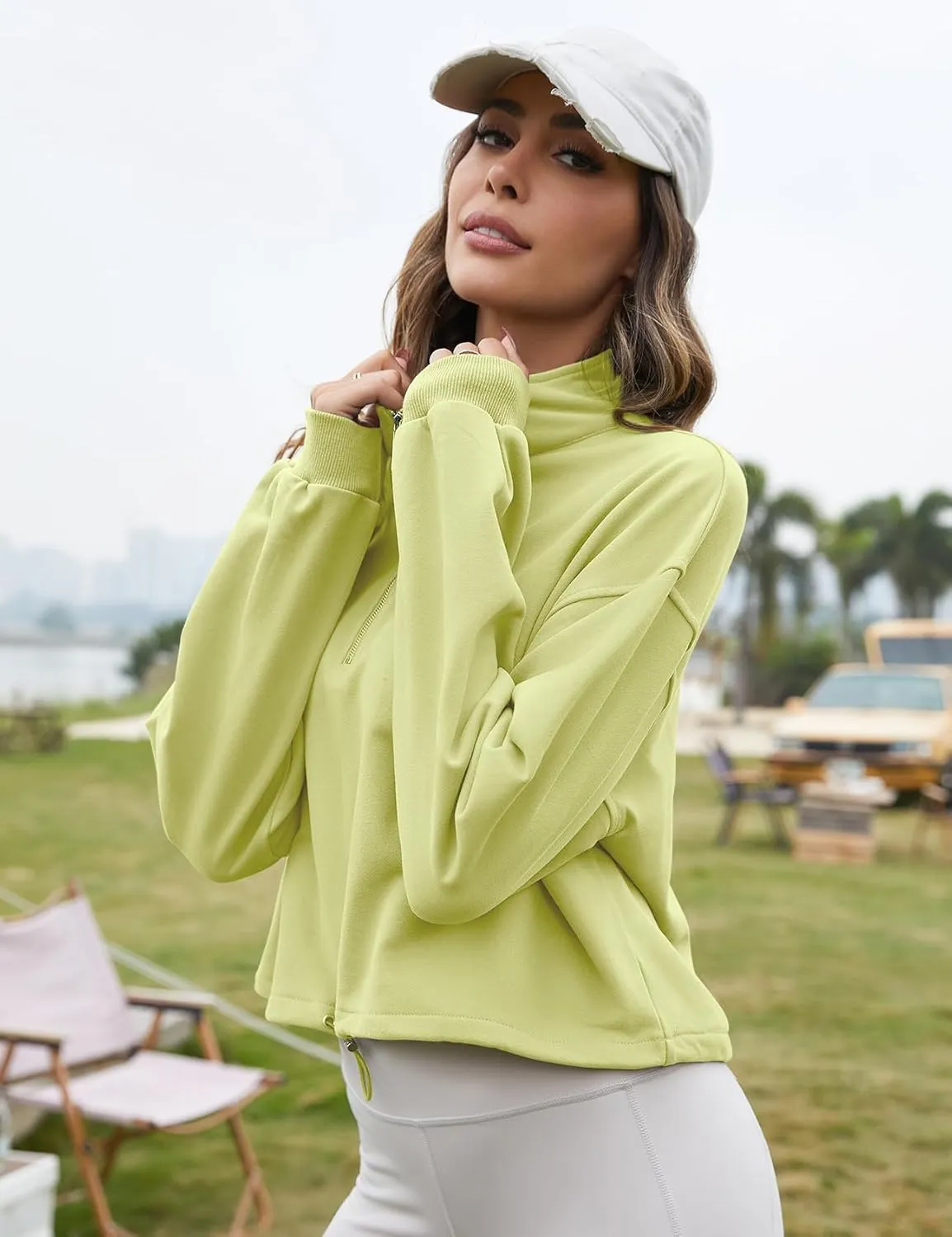 Flygo Womens Half Zip Sweatshirts Stand Collar Activewear Running Workout Pullover Tops