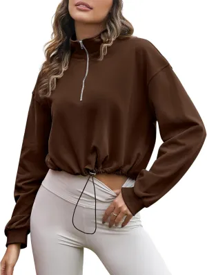 Flygo Womens Half Zip Sweatshirts Stand Collar Activewear Running Workout Pullover Tops
