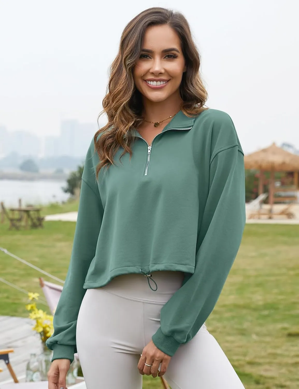 Flygo Womens Half Zip Sweatshirts Stand Collar Activewear Running Workout Pullover Tops