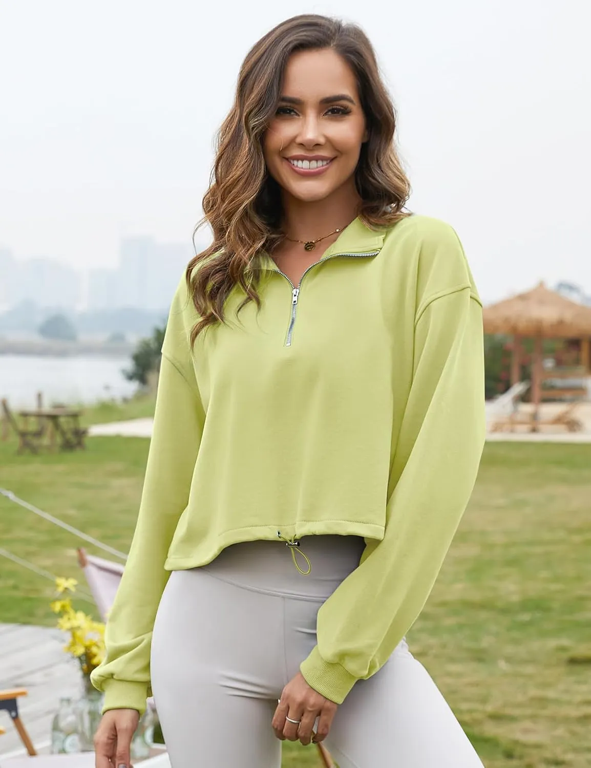 Flygo Womens Half Zip Sweatshirts Stand Collar Activewear Running Workout Pullover Tops