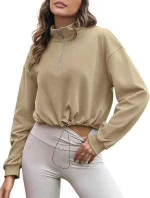 Flygo Womens Half Zip Sweatshirts Stand Collar Activewear Running Workout Pullover Tops