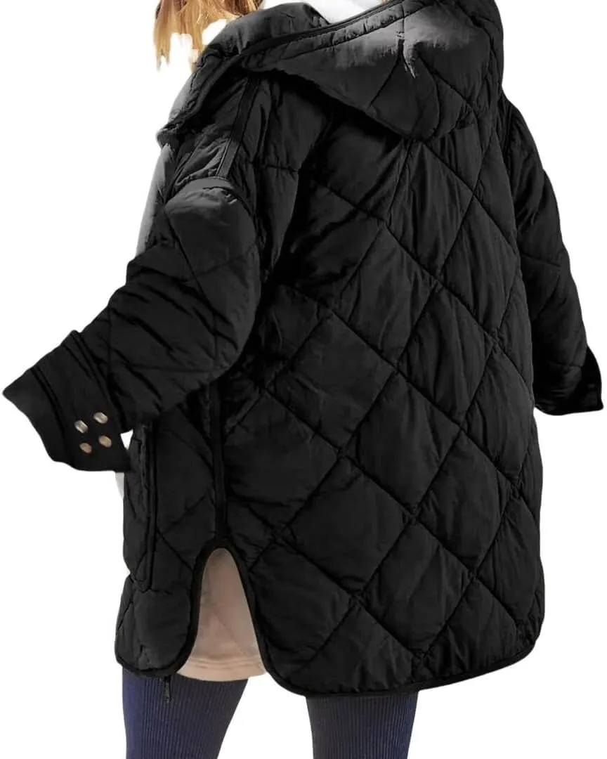 FMCHICO Womens Oversized Hooded Puffer Jacket Quilted Lightweight Soft Comfy Padded Hoodies Coat Warm Winter Coat