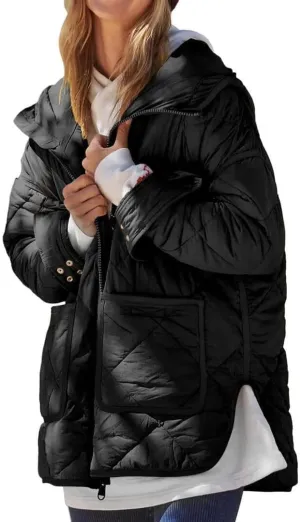 FMCHICO Womens Oversized Hooded Puffer Jacket Quilted Lightweight Soft Comfy Padded Hoodies Coat Warm Winter Coat
