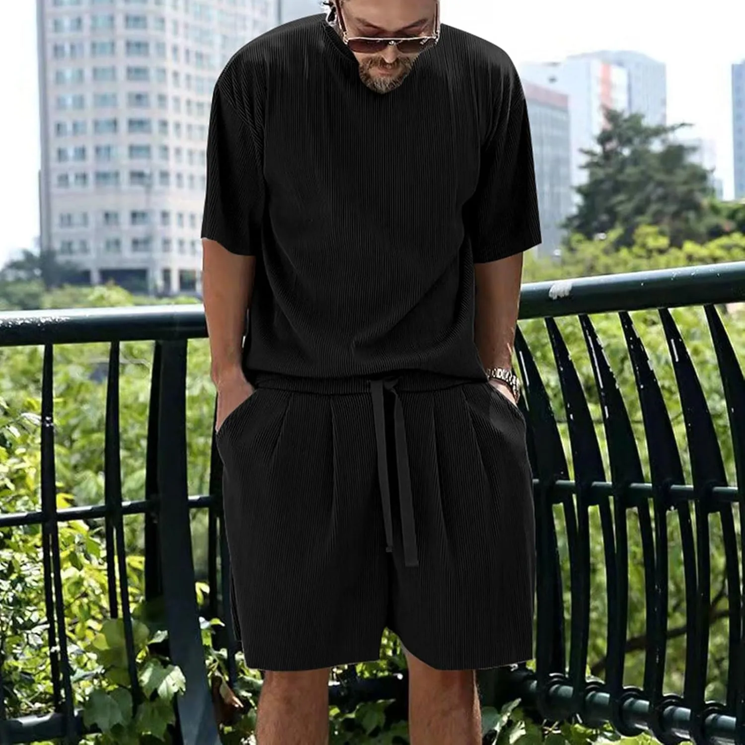 FZVYD Men's 2 Pieces Short Sets Cotton Linen T Shirts Short Sleeve Casual Beach Shorts 2024 Summer Yoga Outfits Tracksuits