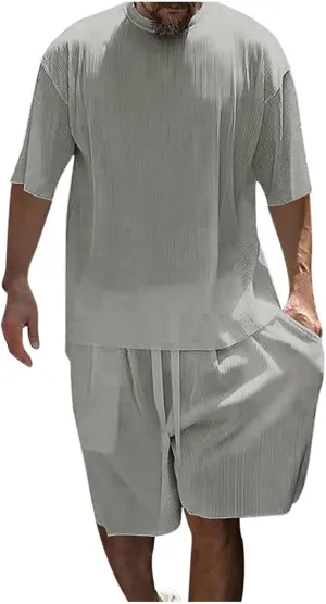 FZVYD Men's 2 Pieces Short Sets Cotton Linen T Shirts Short Sleeve Casual Beach Shorts 2024 Summer Yoga Outfits Tracksuits
