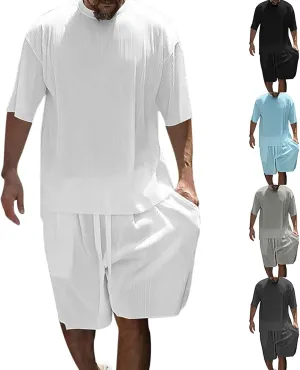 FZVYD Men's 2 Pieces Short Sets Cotton Linen T Shirts Short Sleeve Casual Beach Shorts 2024 Summer Yoga Outfits Tracksuits