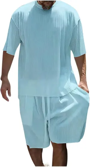 FZVYD Men's 2 Pieces Short Sets Cotton Linen T Shirts Short Sleeve Casual Beach Shorts 2024 Summer Yoga Outfits Tracksuits