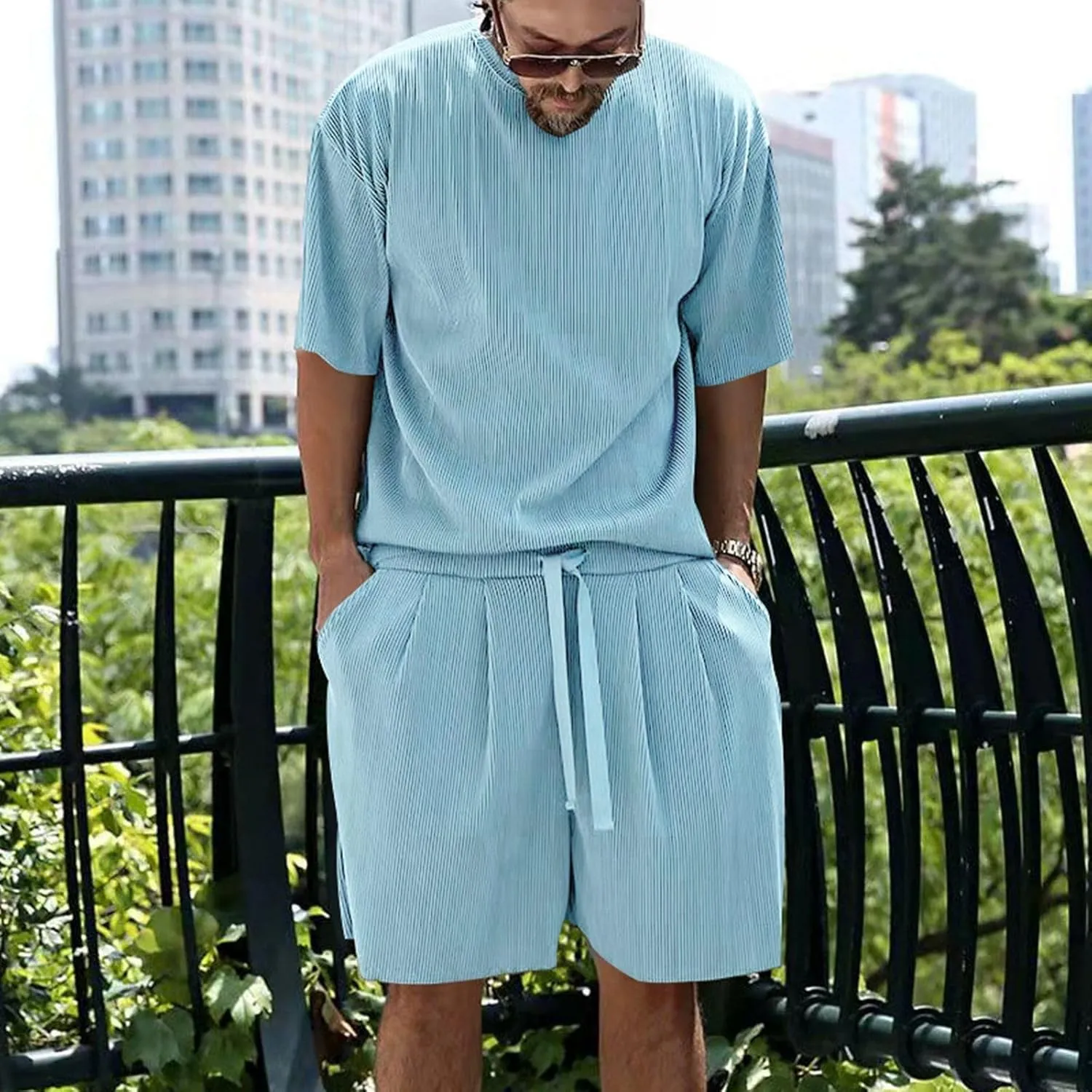 FZVYD Men's 2 Pieces Short Sets Cotton Linen T Shirts Short Sleeve Casual Beach Shorts 2024 Summer Yoga Outfits Tracksuits