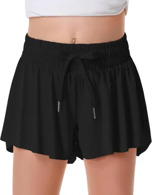 Girls Flowy Shorts Butterfly Shorts for Kids with Pocket 2-in-1 Athletic Shorts Running Shorts for Girls