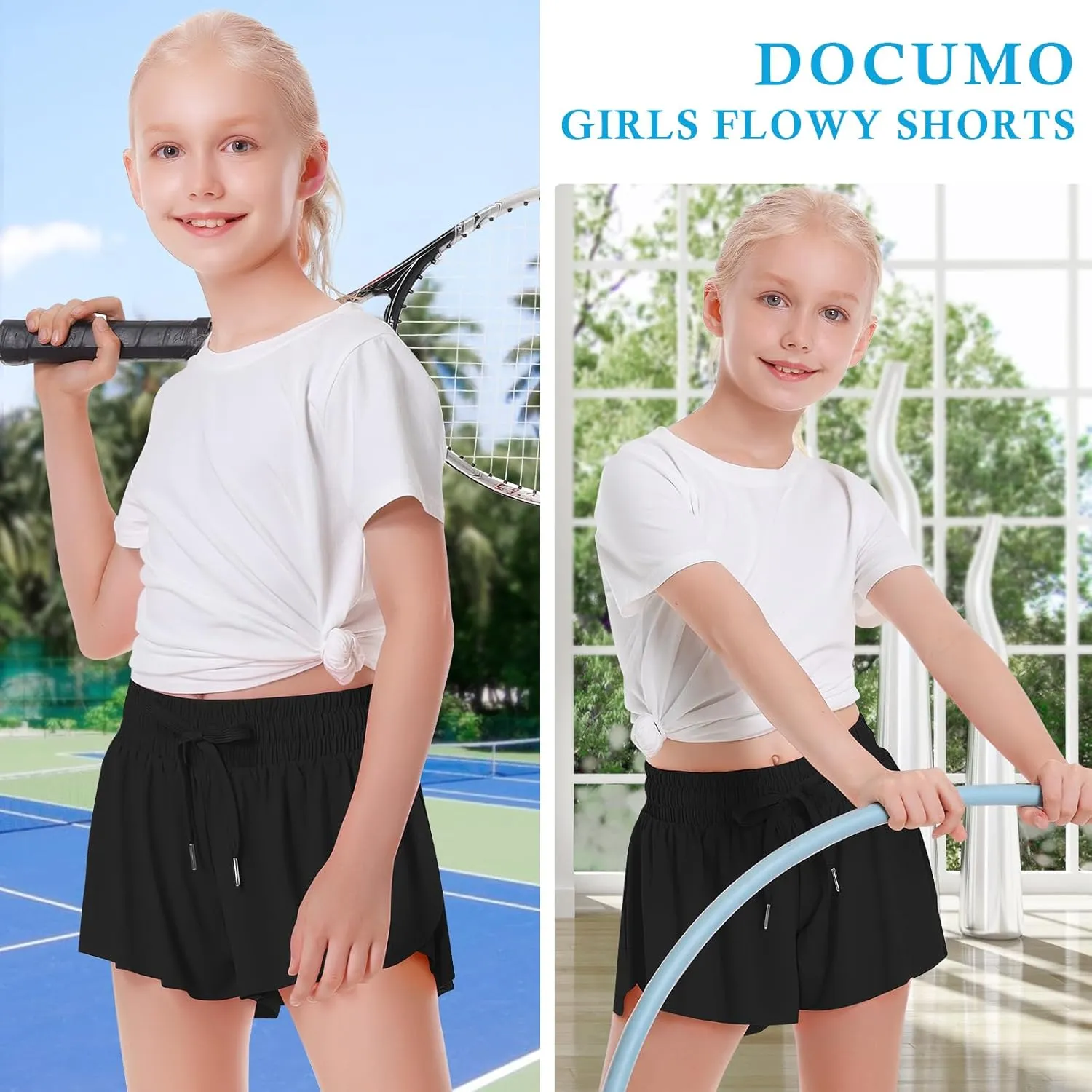Girls Flowy Shorts Butterfly Shorts for Kids with Pocket 2-in-1 Athletic Shorts Running Shorts for Girls