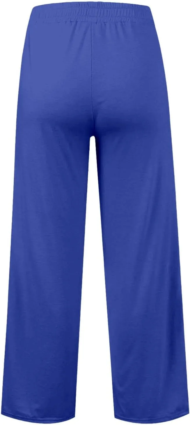 Girls High Waisted Uniform Capri Pants Kids Wide Leg Pant Trouser Drawstring Straight Clothes Cropped Baggy Trouser
