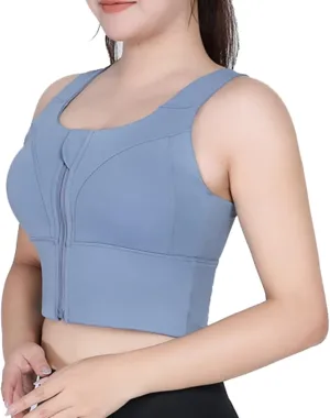 HGps8w Front Zip Clouse Sports Bra for Women Plus Size High Support Longline Padded Wireless Yoga Gym Workout Crop Tank Tops