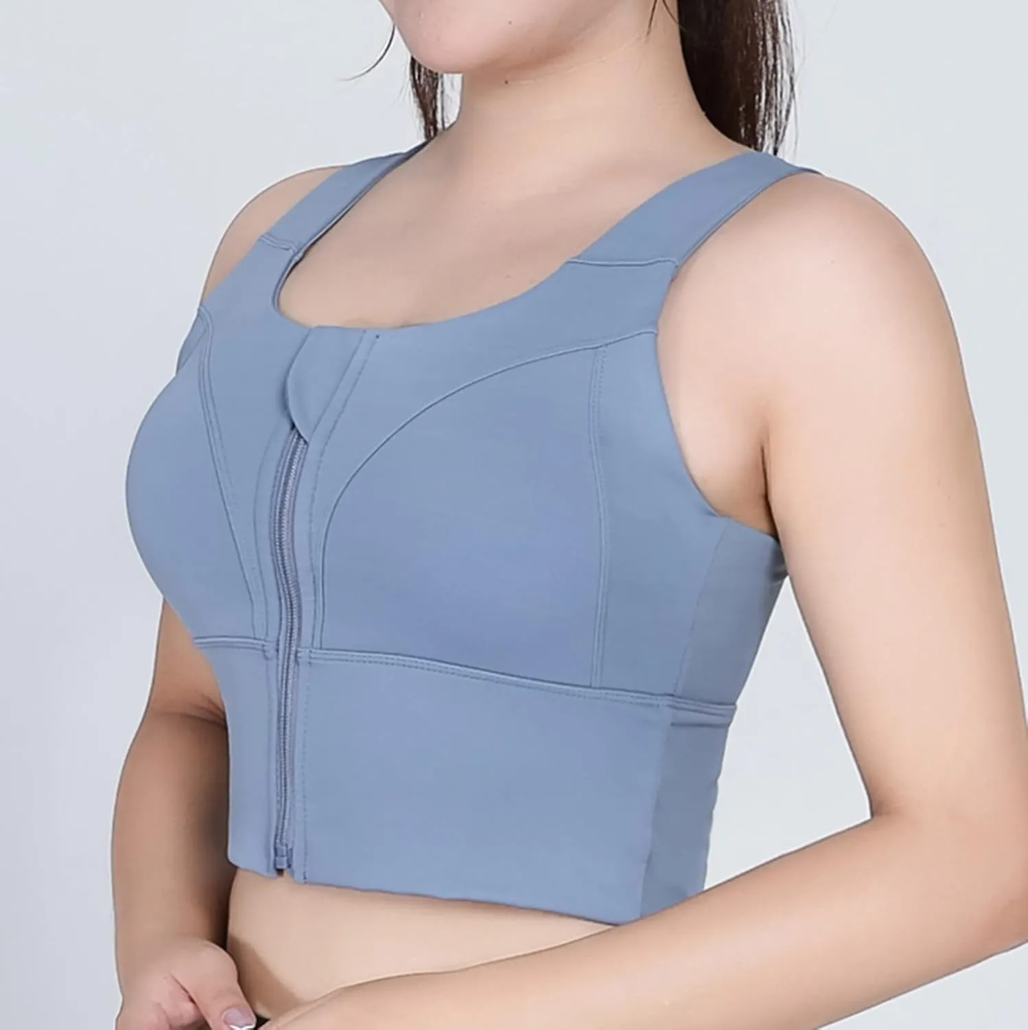 HGps8w Front Zip Clouse Sports Bra for Women Plus Size High Support Longline Padded Wireless Yoga Gym Workout Crop Tank Tops