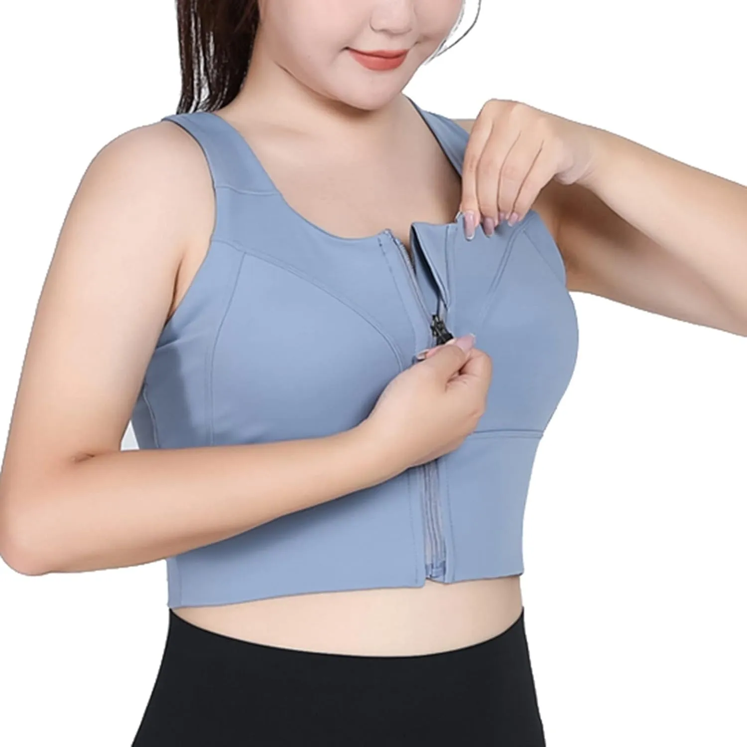 HGps8w Front Zip Clouse Sports Bra for Women Plus Size High Support Longline Padded Wireless Yoga Gym Workout Crop Tank Tops
