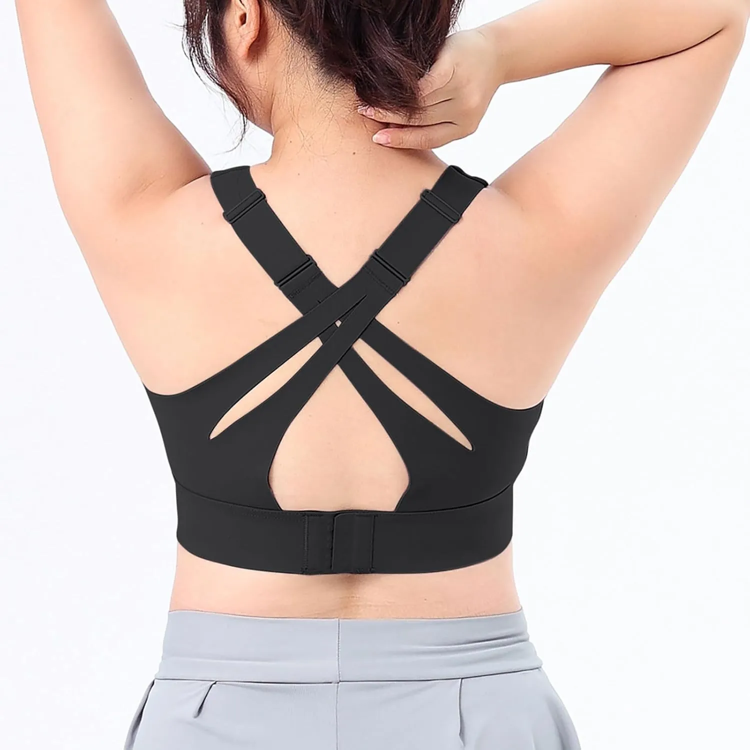 HGps8w Plus Size Sports Bras for Women Cross Back High Support Sleeveless Yoga Tank Tops Fitness Workout Running Crop Tops