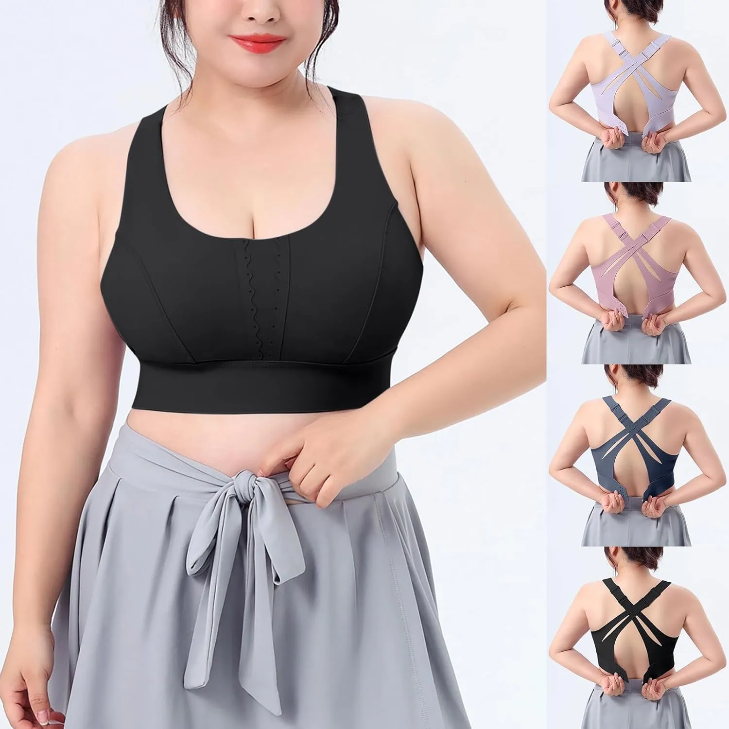 HGps8w Plus Size Sports Bras for Women Cross Back High Support Sleeveless Yoga Tank Tops Fitness Workout Running Crop Tops