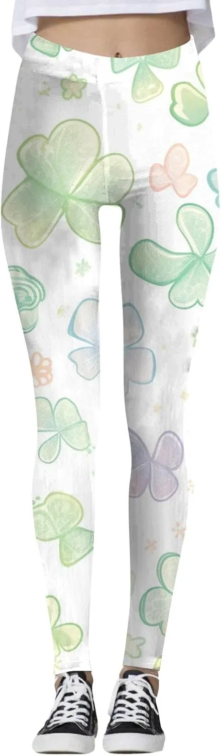 High Waist Tummy Control Graphic Leggings for Women Casual Compression Exercise Tights Ultra Soft Floral Yoga Pants