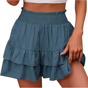 High Waisted Shorts for Women Summer Bermuda Shorts Flowy Casual Ruffle Shorts Trendy Beach Shorts Mini Pleated Skirt