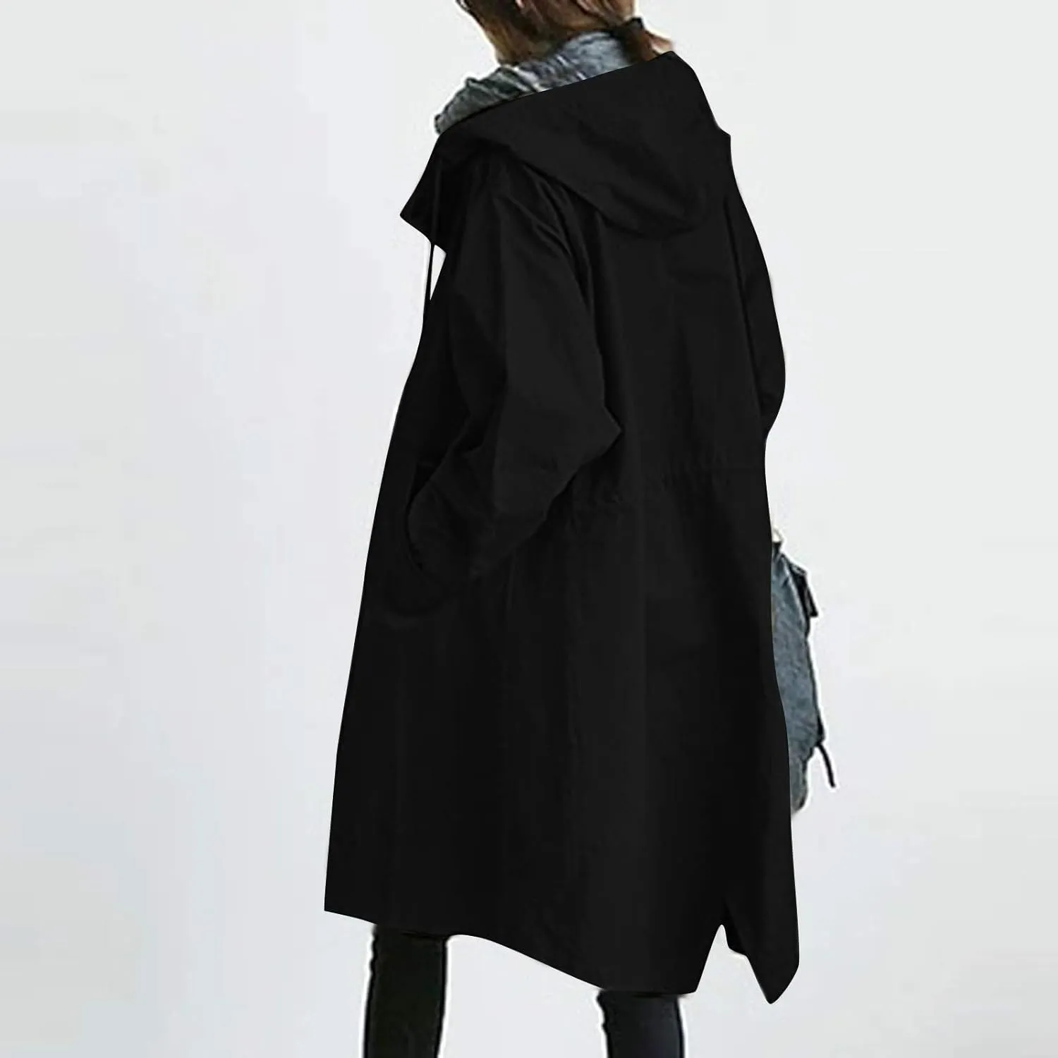 iQKA Women's Rain Jacket Autumn Winter Loose Hooded Trench Jackets Oversized Elegant Windbreaker Comfortable Coat Outwear