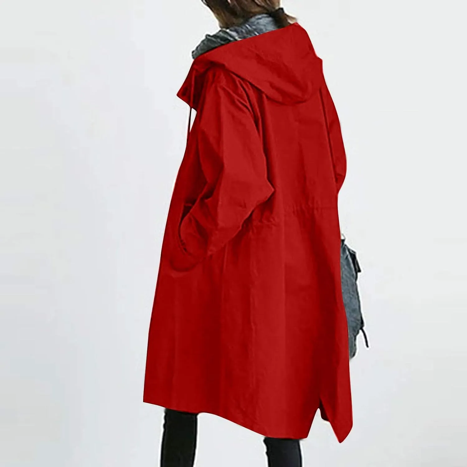 iQKA Women's Rain Jacket Autumn Winter Loose Hooded Trench Jackets Oversized Elegant Windbreaker Comfortable Coat Outwear