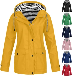 JIDDO Raincoat for Women, Womens Fall Windproof Lightweight Waterproof Rain Jackets Zip Up Outdoor Hooded Windbreaker