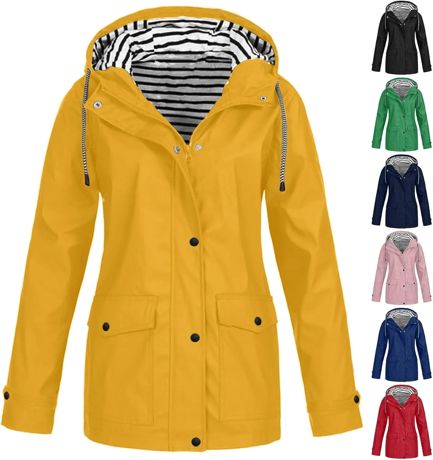 JIDDO Raincoat for Women, Womens Fall Windproof Lightweight Waterproof Rain Jackets Zip Up Outdoor Hooded Windbreaker