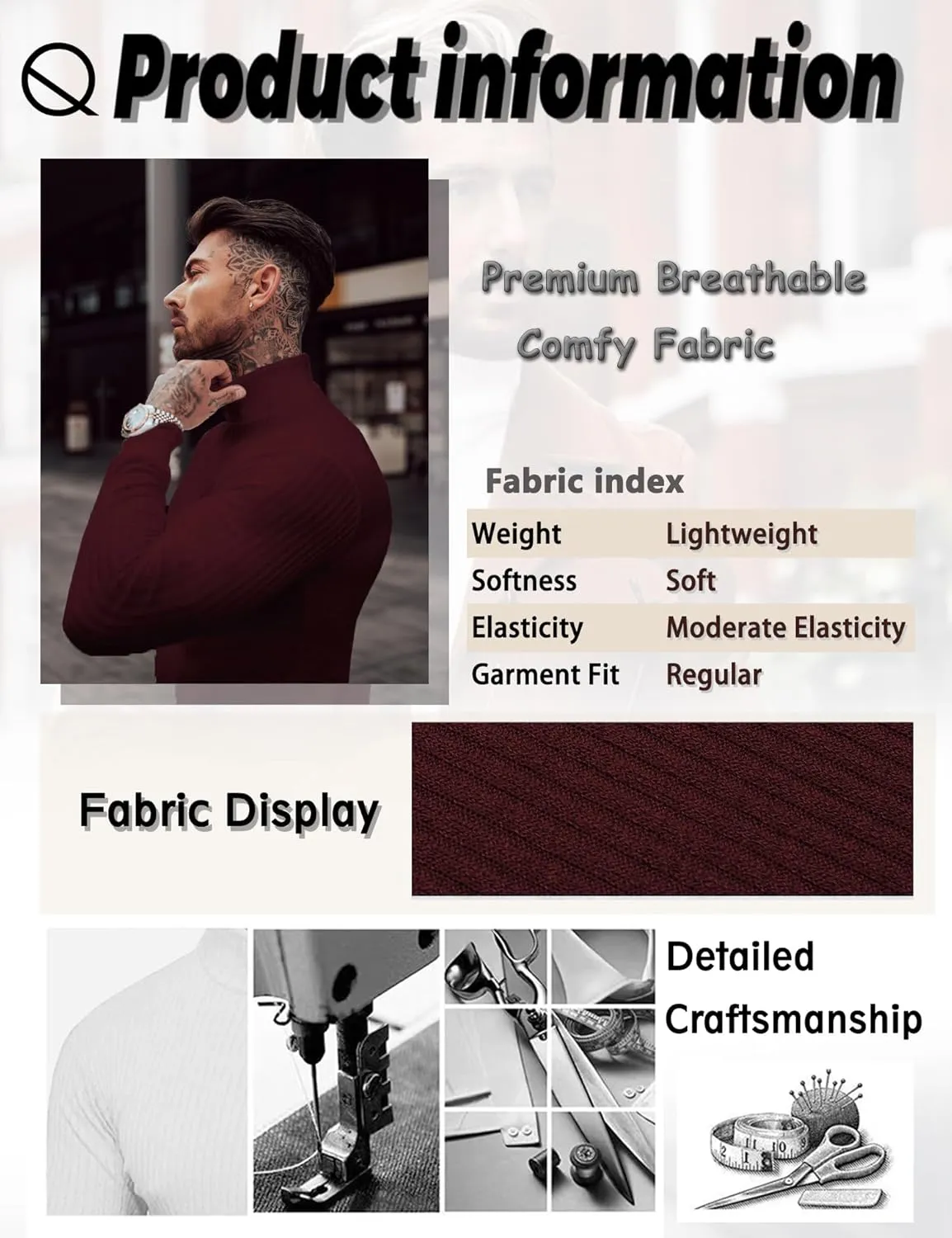 JoZorro Mens Mock Neck T Shirts Pullover High Neck Turtleneck Premium Cotton Long Sleeve Sweaters for Men