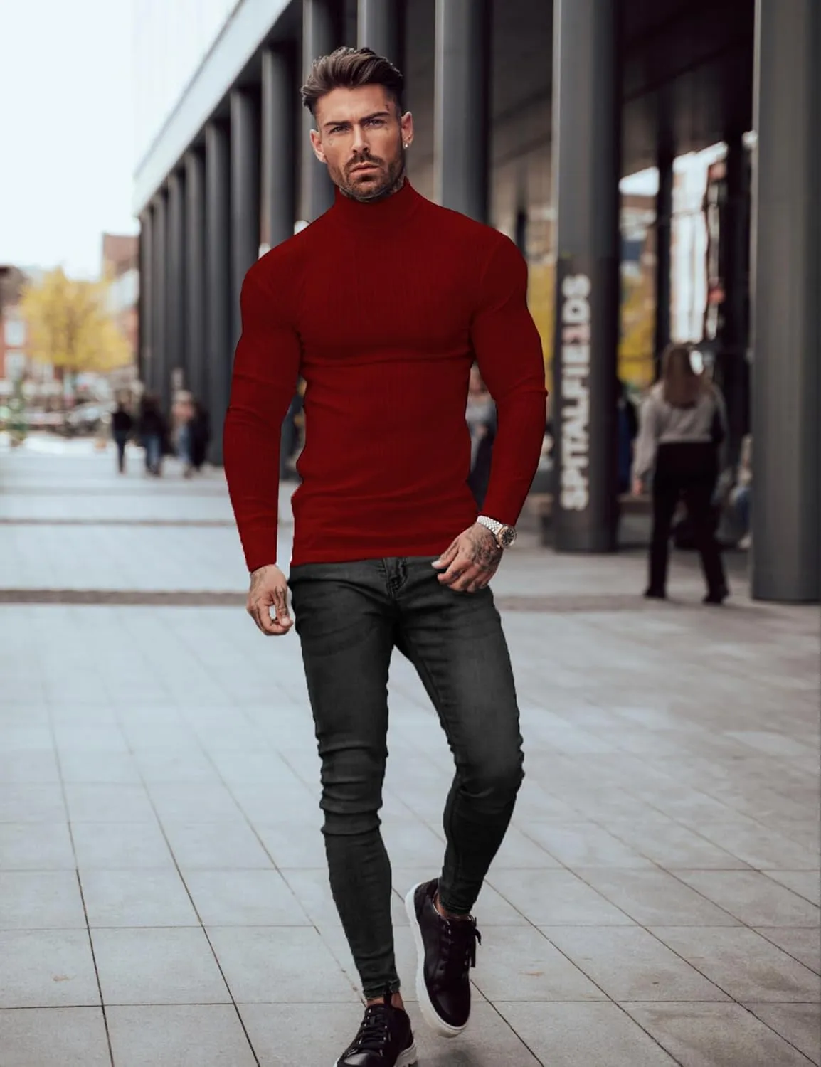JoZorro Mens Mock Neck T Shirts Pullover High Neck Turtleneck Premium Cotton Long Sleeve Sweaters for Men