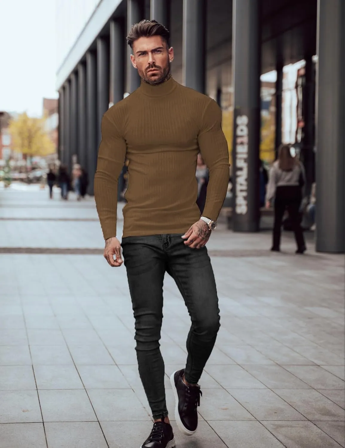 JoZorro Mens Mock Neck T Shirts Pullover High Neck Turtleneck Premium Cotton Long Sleeve Sweaters for Men
