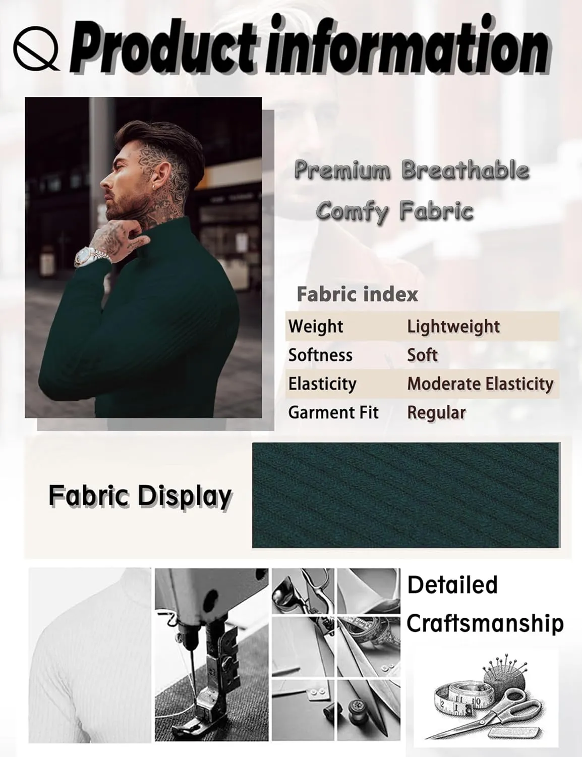 JoZorro Mens Mock Neck T Shirts Pullover High Neck Turtleneck Premium Cotton Long Sleeve Sweaters for Men