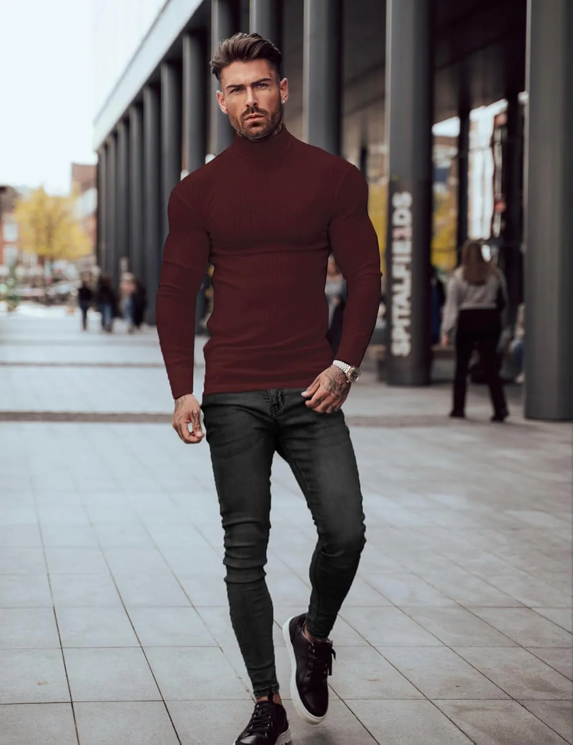 JoZorro Mens Mock Neck T Shirts Pullover High Neck Turtleneck Premium Cotton Long Sleeve Sweaters for Men