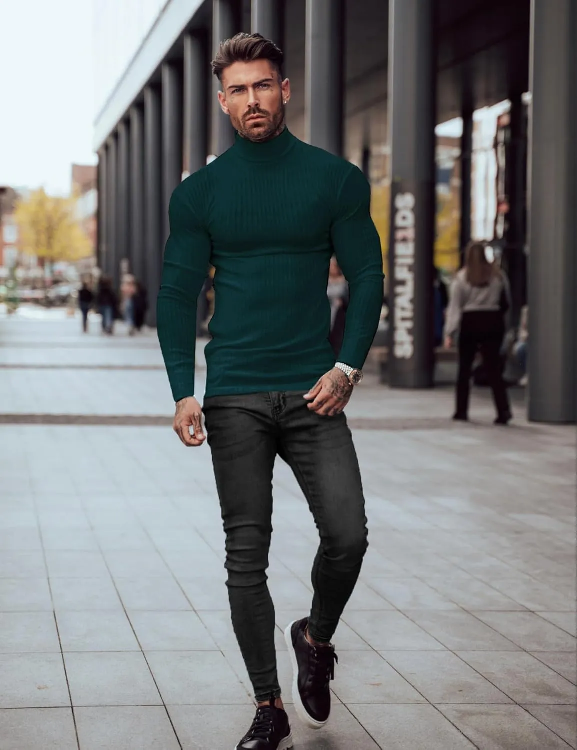 JoZorro Mens Mock Neck T Shirts Pullover High Neck Turtleneck Premium Cotton Long Sleeve Sweaters for Men