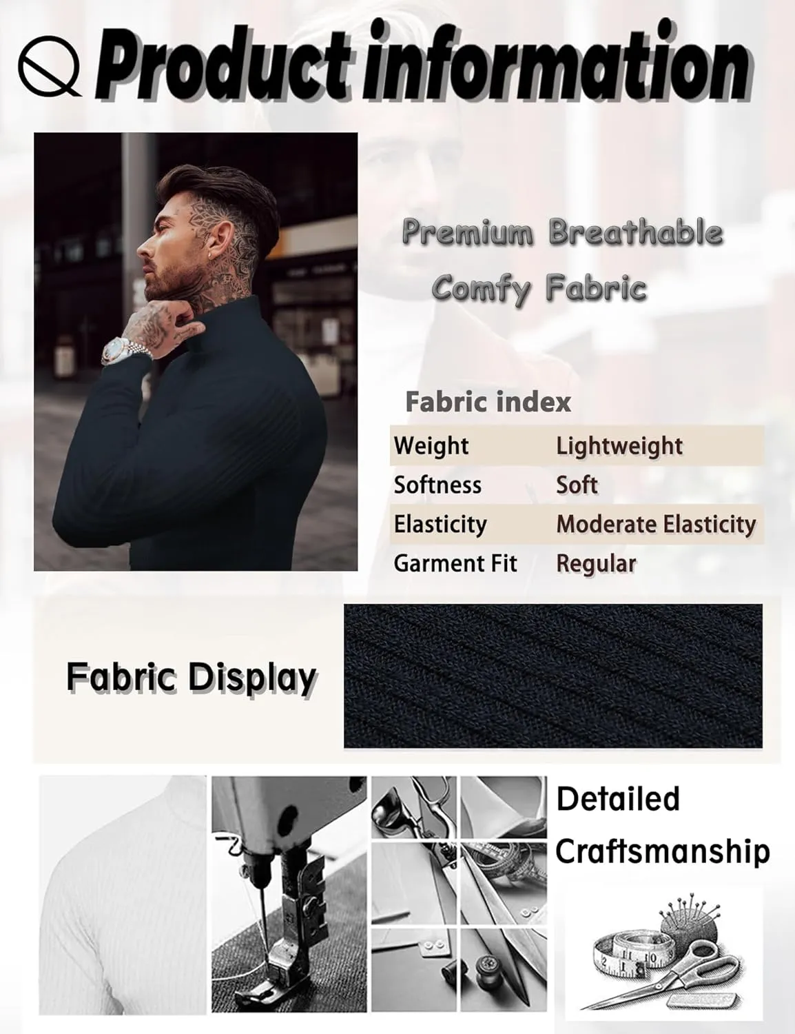 JoZorro Mens Mock Neck T Shirts Pullover High Neck Turtleneck Premium Cotton Long Sleeve Sweaters for Men